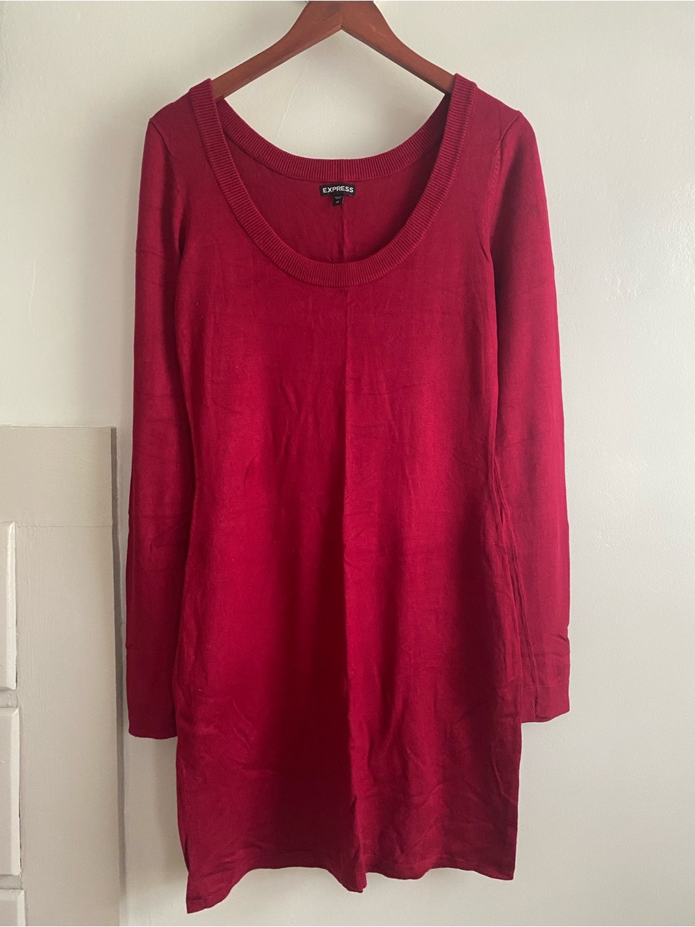 Express Scoop Neck Sweater Dress in Deep Red